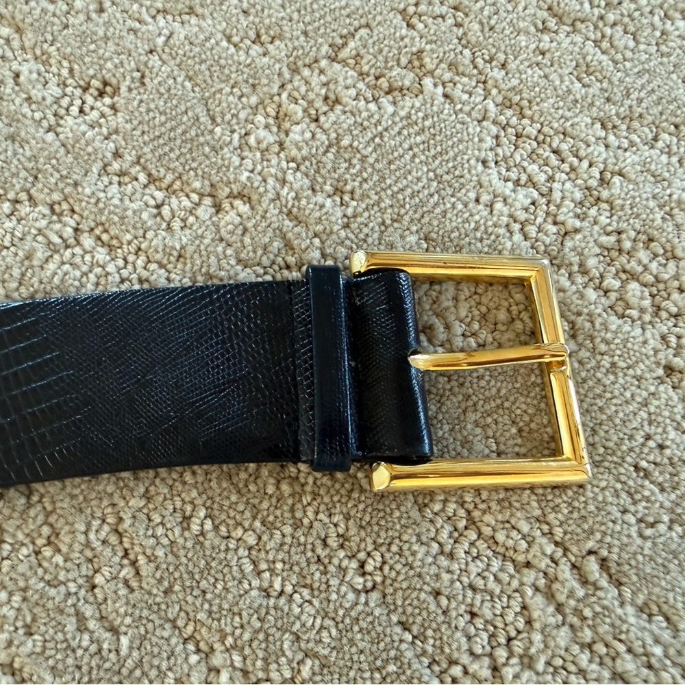 Vintage Lizard Leather Belt Black Gold Buckle Curved Waist Ralph Lauren Style - Picture 6 of 11